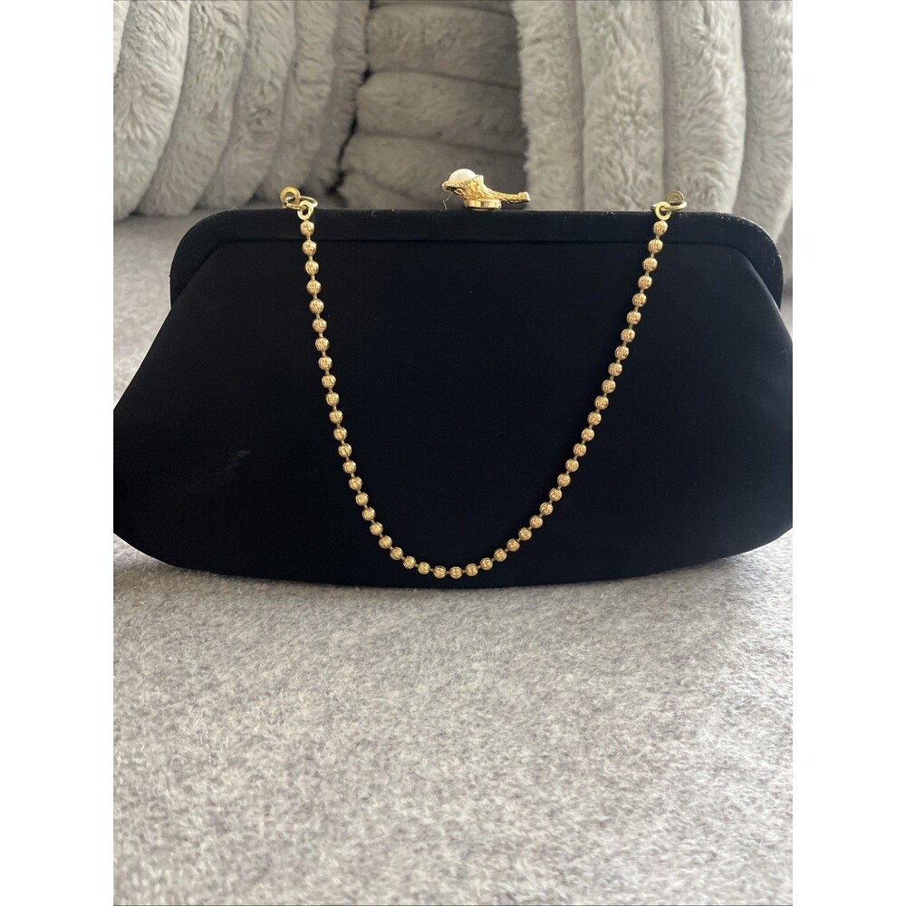 Satin Mother Of Pearl Evening Clutch Gold Bead Chain Strap Vtg Money Class Glam - Picture 4 of 11
